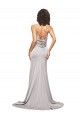Trapèze Col Haut Balayage train Satiné Stretch Longue Formelles Robes demoiselle d'honneur / Robes de soirée / Robes de bal Prix Réduit