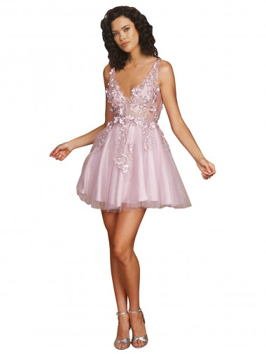 Trapèze Col V Courte Tulle Courte Robes demoiselle d'honneur / Robes de cocktail Prix Réduit
