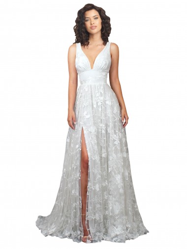 Trapèze Col V Dentelle Robes de mariée Prix Réduit