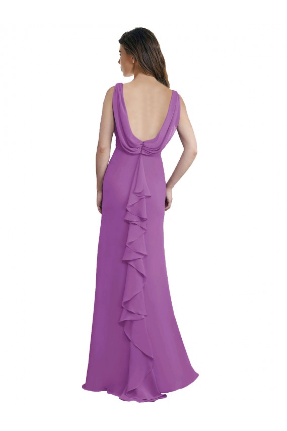 Trapèze Col V Mousseline Longue Robes demoiselle d'honneur Prix Réduit