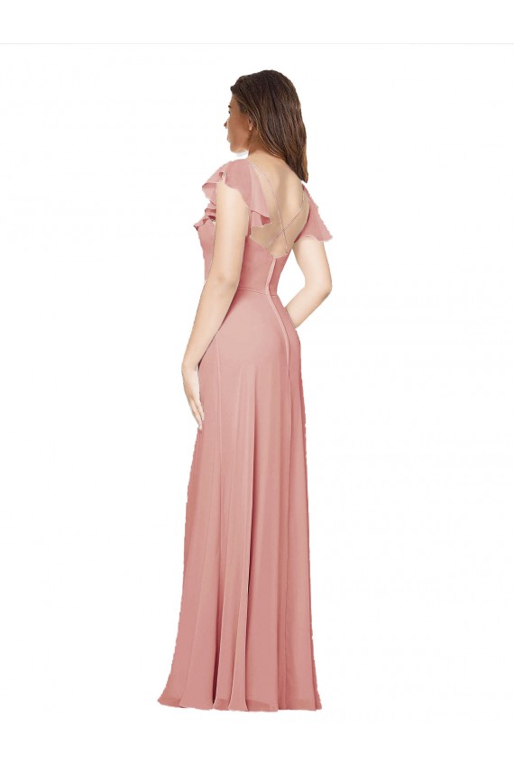 Trapèze Col V Mousseline Longue Robes demoiselle d'honneur Prix Réduit