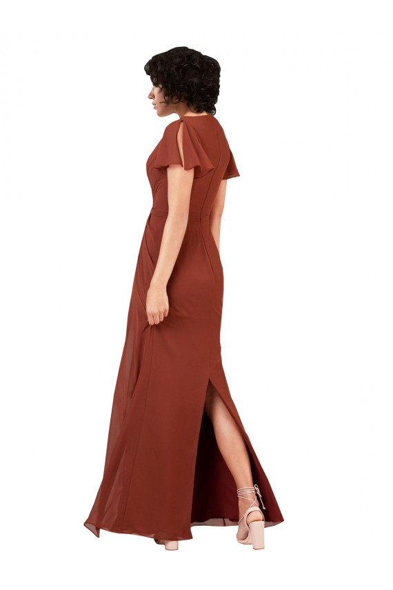Trapèze Col V Mousseline Longue Robes demoiselle d'honneur Prix Réduit
