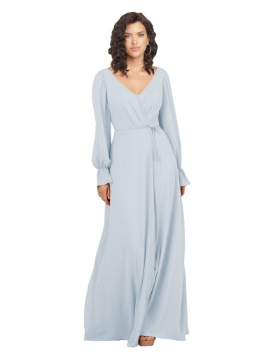 Trapèze Col V Mousseline Longue Robes demoiselle d'honneur Prix Réduit