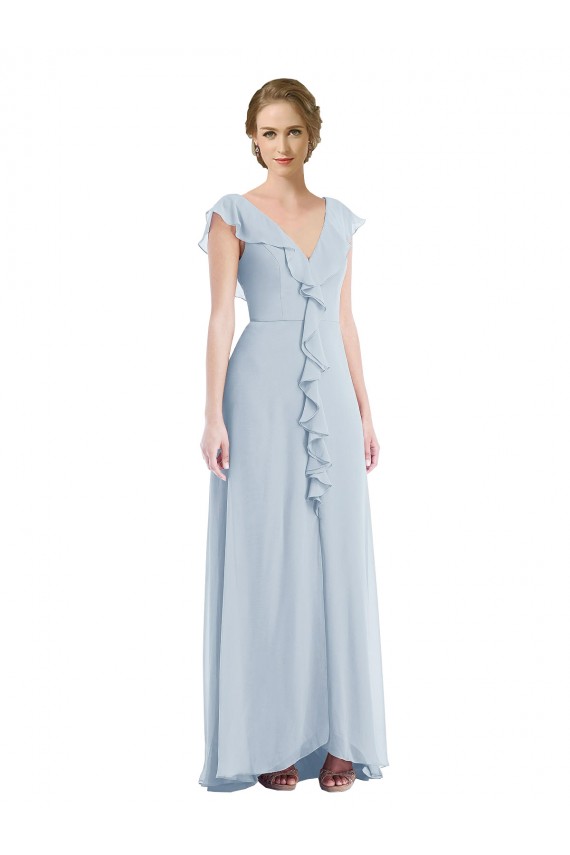 Trapèze Col V Mousseline Longue Robes demoiselle d'honneur Prix Réduit