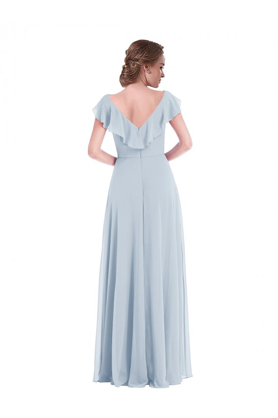 Trapèze Col V Mousseline Longue Robes demoiselle d'honneur Prix Réduit
