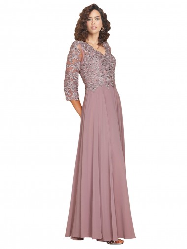 Trapèze Col V Mousseline Longue Robes demoiselle d'honneur / Robes de bal Prix Réduit