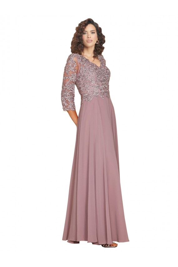 Trapèze Col V Mousseline Longue Robes demoiselle d'honneur / Robes de bal Prix Réduit