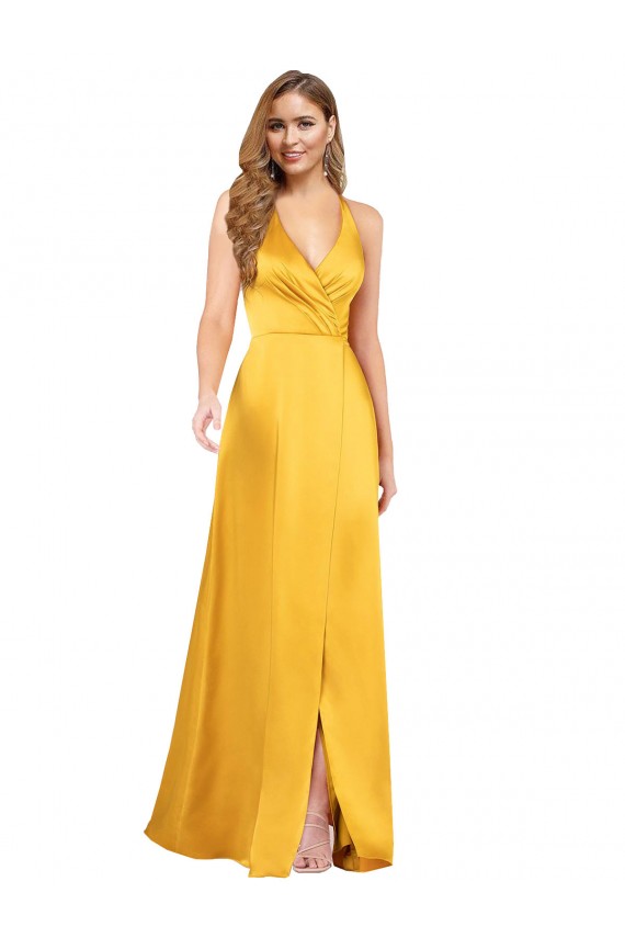 Trapèze Col V Satiné Soyeux Longue Asymétrique Formelles Robes demoiselle d'honneur / Robes de soirée / Robes de bal Prix Réduit
