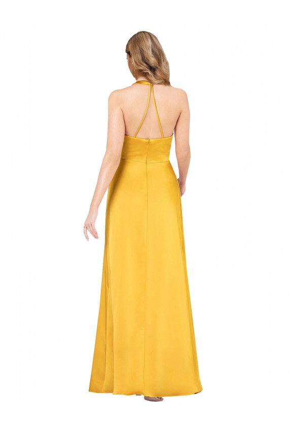 Trapèze Col V Satiné Soyeux Longue Asymétrique Formelles Robes demoiselle d'honneur / Robes de soirée / Robes de bal Prix Réduit