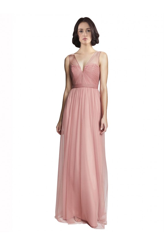 Trapèze Col V Tulle Longue Robes demoiselle d'honneur Prix Réduit