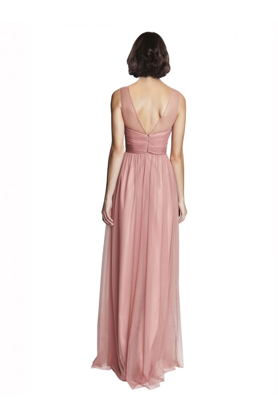 Trapèze Col V Tulle Longue Robes demoiselle d'honneur Prix Réduit