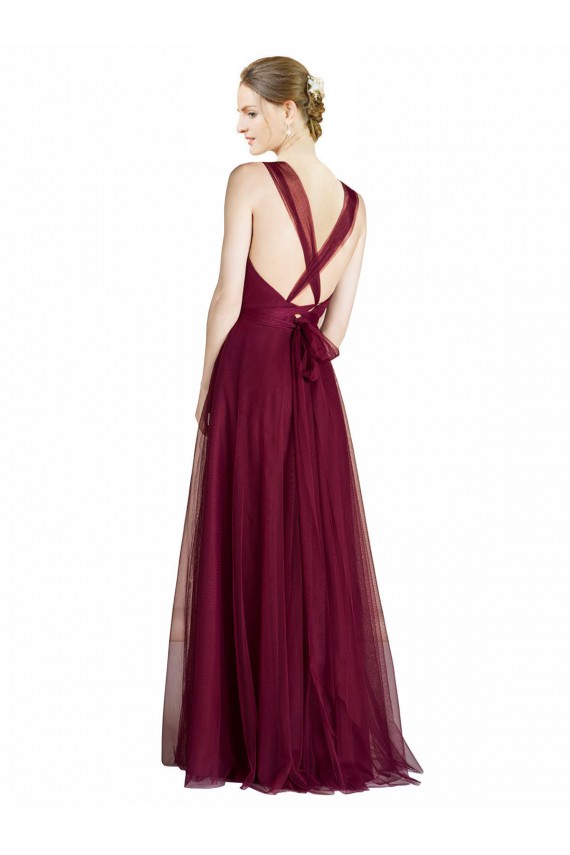 Trapèze Col V Tulle Longue Robes demoiselle d'honneur Prix Réduit
