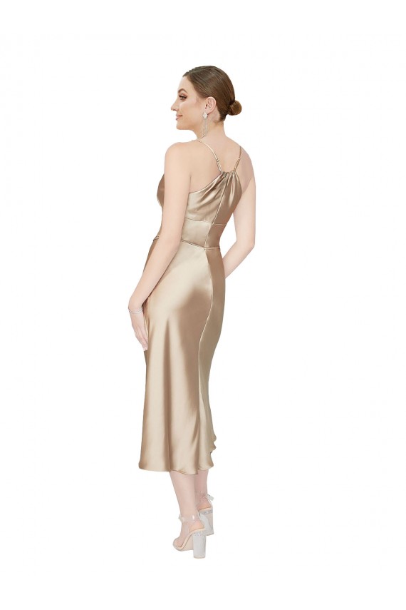 Trapèze Col V midi Satiné Soyeux Courte Robes demoiselle d'honneur / Robes de soirée / Robes de cocktail Prix Réduit