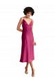 Trapèze Col V midi Satiné Stretch Courte Robes demoiselle d'honneur / Robes de soirée / Robes de cocktail Prix Réduit