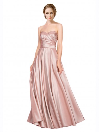 Trapèze Sans bretelle Satiné Stretch Longue Formelles Robes demoiselle d'honneur / Robes de soirée / Robes de bal Prix Réduit