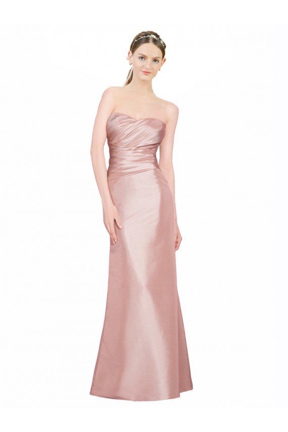 Trapèze Sans bretelle Satiné Stretch Longue Formelles Robes demoiselle d'honneur / Robes de soirée / Robes de bal Prix Réduit