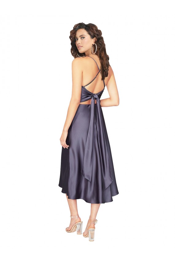 Trapèze Scoop midi Satiné Soyeux Courte Robes demoiselle d'honneur / Robes de bal / Robes de cocktail Prix Réduit