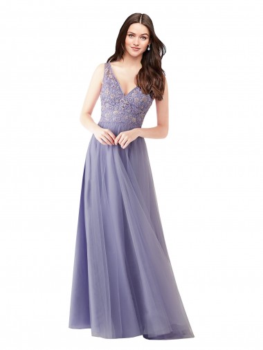 Trapèze Tulle Dentelle Longue Robes demoiselle d'honneur Prix Réduit
