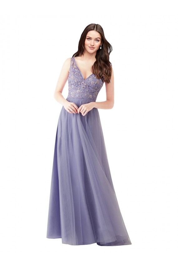Trapèze Tulle Dentelle Longue Robes demoiselle d'honneur Prix Réduit