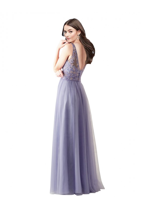 Trapèze Tulle Dentelle Longue Robes demoiselle d'honneur Prix Réduit