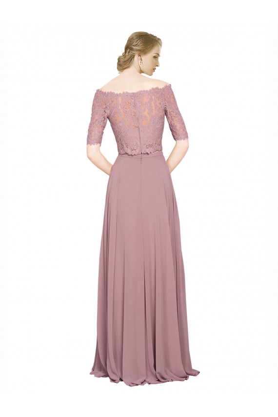 Trapèze Épaule Dénudée Mousseline Dentelle Longue Robes demoiselle d'honneur / Robes de bal Prix Réduit