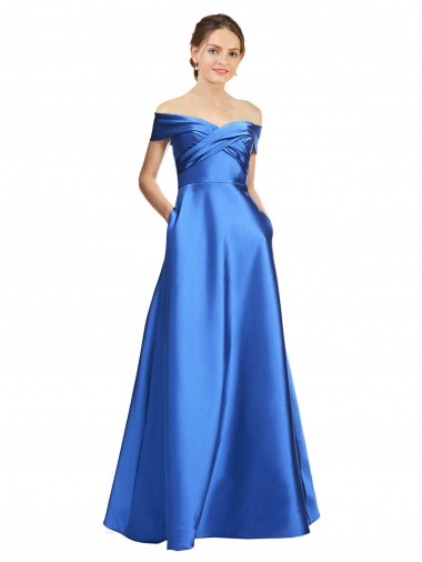 Trapèze Épaule Dénudée Satiné Longue Formelles Robes demoiselle d'honneur / Robes de soirée / Robes de bal Prix Réduit