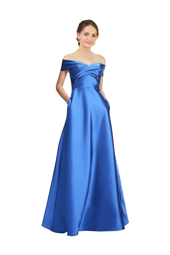 Trapèze Épaule Dénudée Satiné Longue Formelles Robes demoiselle d'honneur / Robes de soirée / Robes de bal Prix Réduit