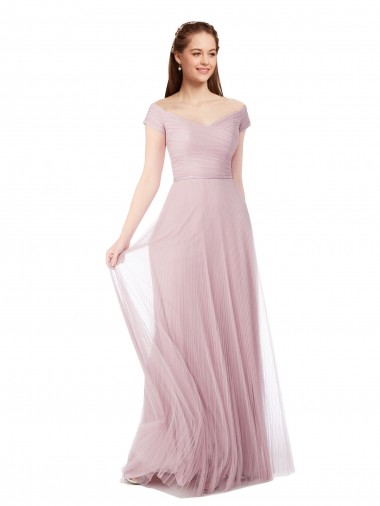 Trapèze Épaule Dénudée Tulle Longue Robes demoiselle d'honneur Prix Réduit
