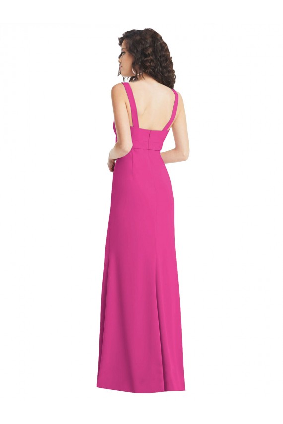 Trompette Col Carré Crêpe Stretch Longue Robes demoiselle d'honneur / Robes de bal Prix Réduit