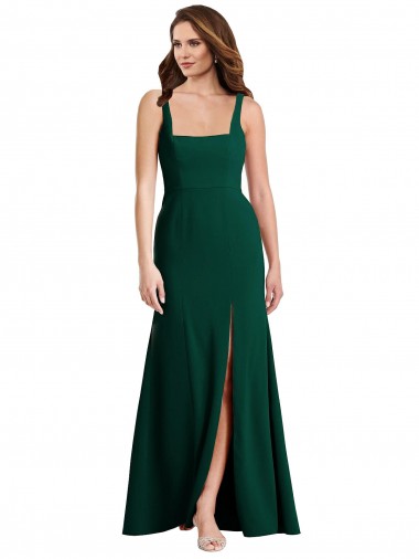 Trompette Col Carré Crêpe Stretch Longue Robes demoiselle d'honneur / Robes de bal Prix Réduit