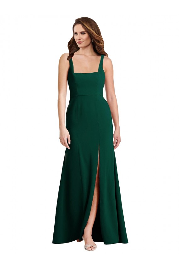 Trompette Col Carré Crêpe Stretch Longue Robes demoiselle d'honneur / Robes de bal Prix Réduit