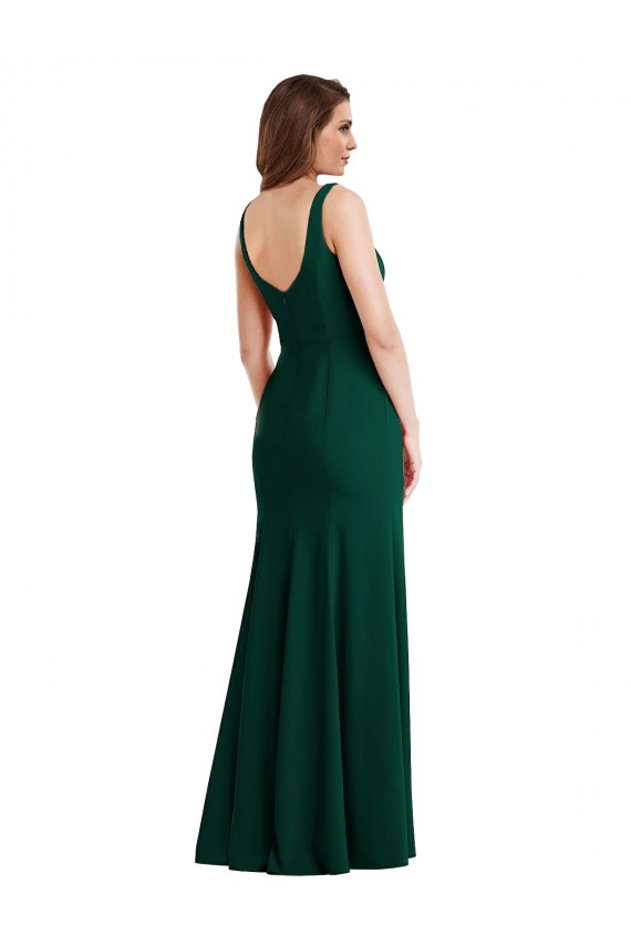 Trompette Col Carré Crêpe Stretch Longue Robes demoiselle d'honneur / Robes de bal Prix Réduit