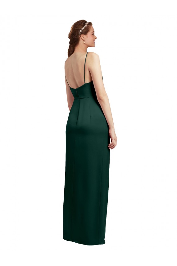 Vert Chasseur Colonne Bretelles spaghetti Col Carré Satiné Stretch Longue Formelles Robes demoiselle d'honneur / Robes de soirée / Robes de bal Prix Réduit
