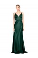 Vert Chasseur Fourreau Bretelles spaghetti Col V Satiné Stretch Longue Formelles Robes demoiselle d'honneur / Robes de soirée / Robes de bal Prix Réduit