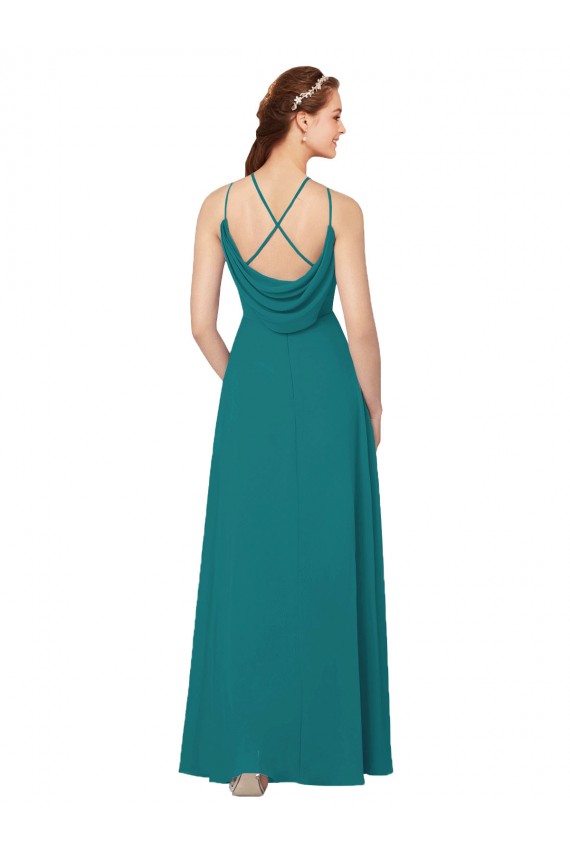 Vert Chasseur Fourreau Col Haut Mousseline Longue Robes demoiselle d'honneur Prix Réduit