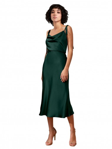 Vert Chasseur Fourreau midi Satiné Stretch Courte Robes demoiselle d'honneur / Robes de soirée / Robes de cocktail Prix Réduit