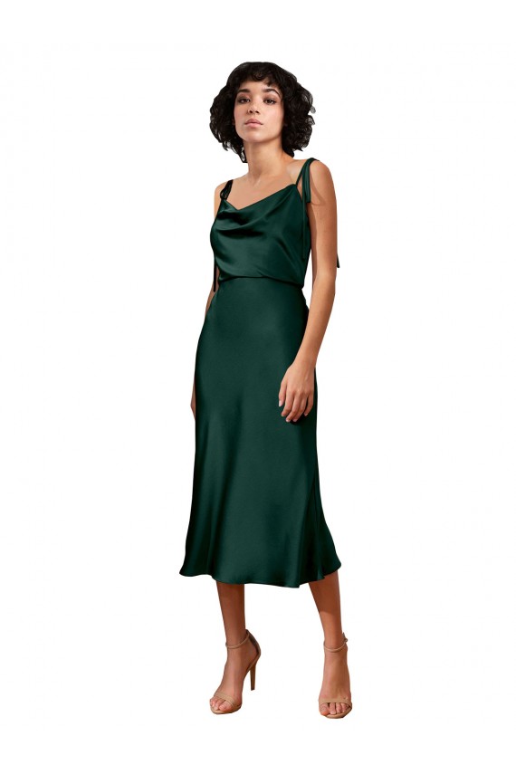 Vert Chasseur Fourreau midi Satiné Stretch Courte Robes demoiselle d'honneur / Robes de soirée / Robes de cocktail Prix Réduit