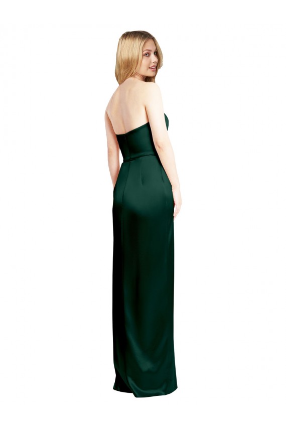 Vert Chasseur Trapèze Scoop Sans bretelle Satiné Stretch Longue Formelles Robes demoiselle d'honneur / Robes de soirée / Robes de bal Prix Réduit