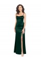 Vert Chasseur Trapèze Scoop Satiné Stretch Longue Formelles Robes demoiselle d'honneur / Robes de soirée / Robes de bal Prix Réduit