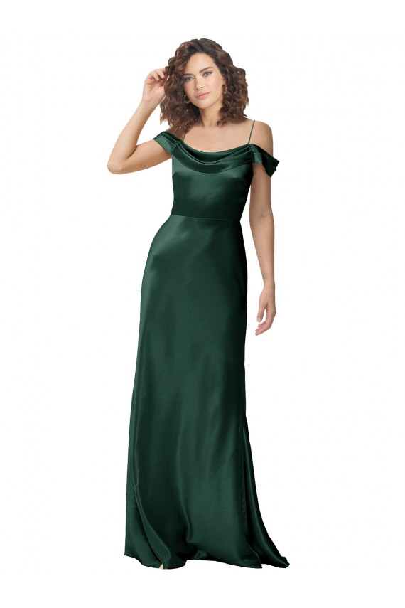 Vert Chasseur Trapèze Épaule Dénudée Bretelles spaghetti Satiné Stretch Longue Formelles Robes demoiselle d'honneur / Robes de soirée / Robes de bal Prix Réduit