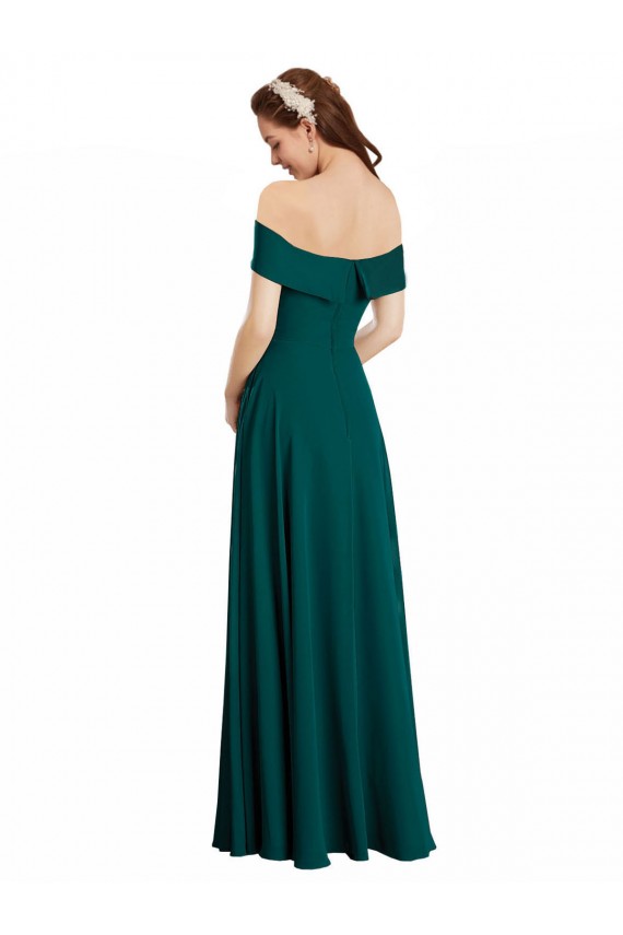 Vert Chasseur Trapèze Épaule Dénudée Mousseline Longue Robes demoiselle d'honneur Prix Réduit