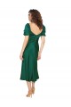 Vert Chasseur Trapèze midi Satiné Soyeux Courte Robes demoiselle d'honneur / Robes de soirée / Robes de bal Prix Réduit