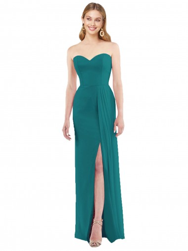 Vert Chasseur Trompette Sans bretelle Mousseline Longue Robes demoiselle d'honneur Prix Réduit