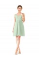 Vert Sauge Trapèze Col V Mousseline Courte Robes demoiselle d'honneur / Robes de cocktail Prix Réduit