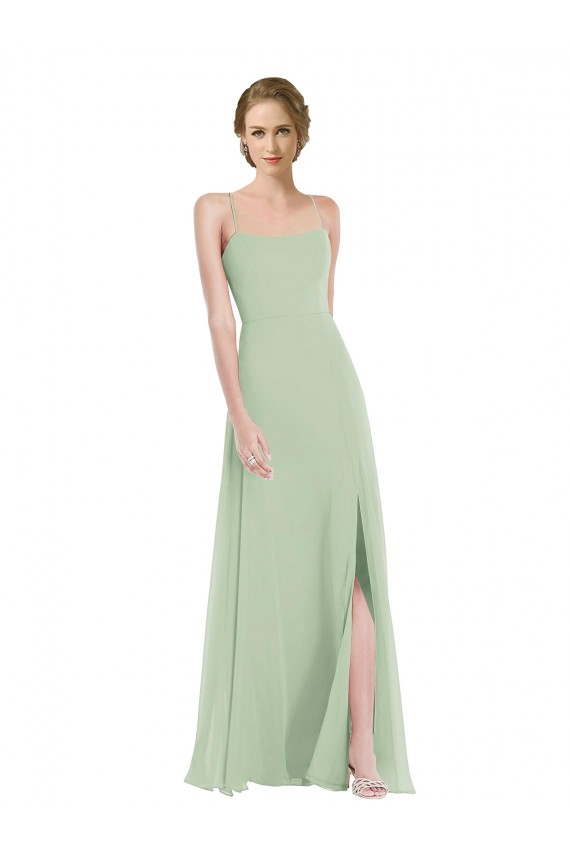 Vert Sauge Trapèze Scoop Mousseline Longue Robes demoiselle d'honneur Prix Réduit