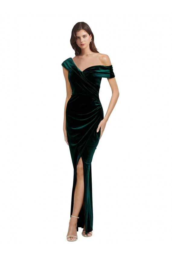 Vert foncé Fourreau Épaule Dénudée Velours Stretch Longue Asymétrique Formelles Robes demoiselle d'honneur / Robes de soirée / Robes de bal Prix Réduit