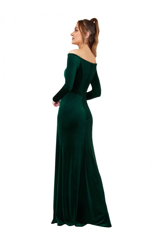 Vert foncé Fourreau Épaule Dénudée Velours Stretch Longue Formelles Robes demoiselle d'honneur / Robes de soirée / Robes de bal Prix Réduit
