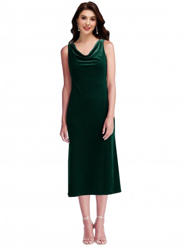 Vert foncé Fourreau midi Velours Stretch Courte Robes demoiselle d'honneur / Robes de bal / Robes de cocktail Prix Réduit