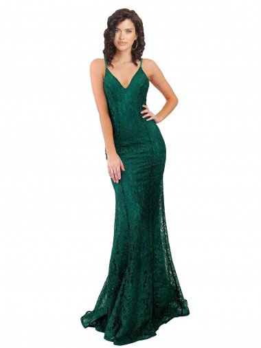 Vert foncé Sirène Col V Dentelle Longue Robes demoiselle d'honneur / Robes de bal Prix Réduit