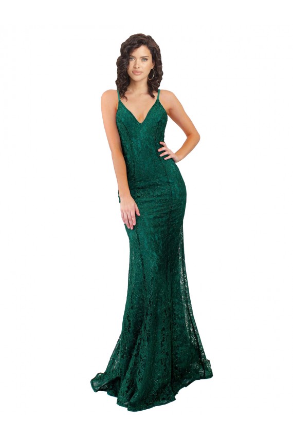 Vert foncé Sirène Col V Dentelle Longue Robes demoiselle d'honneur / Robes de bal Prix Réduit
